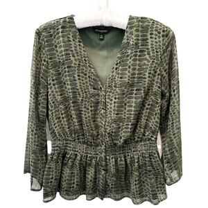 BANANA REPUBLIC | Green Snakeskin Peplum Blouse Top | XS